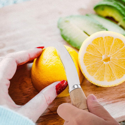 Abaodam 7Inch Stainless Steel Curved Fruit Knife, with Wooden Handle for Peeling and Cutting Pineapple Banana and Tropical Fruits Kitchen Tool