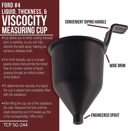TCP Global Brand SG244 Liquid Thickness & Viscosity Measuring Cup Ford # 4 Four, Viscosimeter to Measure Paint