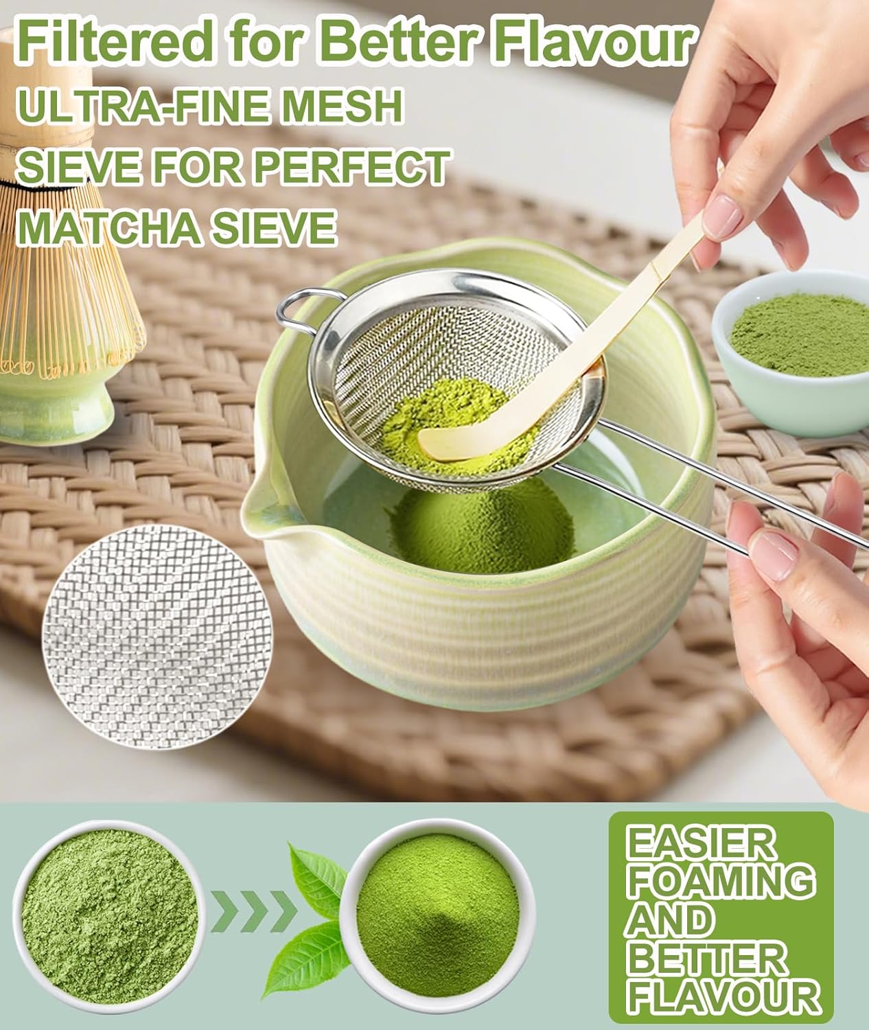 JBER Matcha Whisk Set, Ceramic Matcha Set Includes Bowl & Holder, Bamboo Whisk (Chasen), Sifter, Scoop, Spoon & Rest - 7PCS Matcha Kit Gift for Matcha Lovers & Beginners, Gradient Pink
