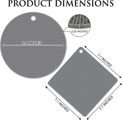 4 Pack Silicone Trivets for Hot Dishes, Heat-Resistant Non-Slip Hot Pads for Kitchen Countertops and Tables, Food-Grade Thick Silicone Mats (Black)