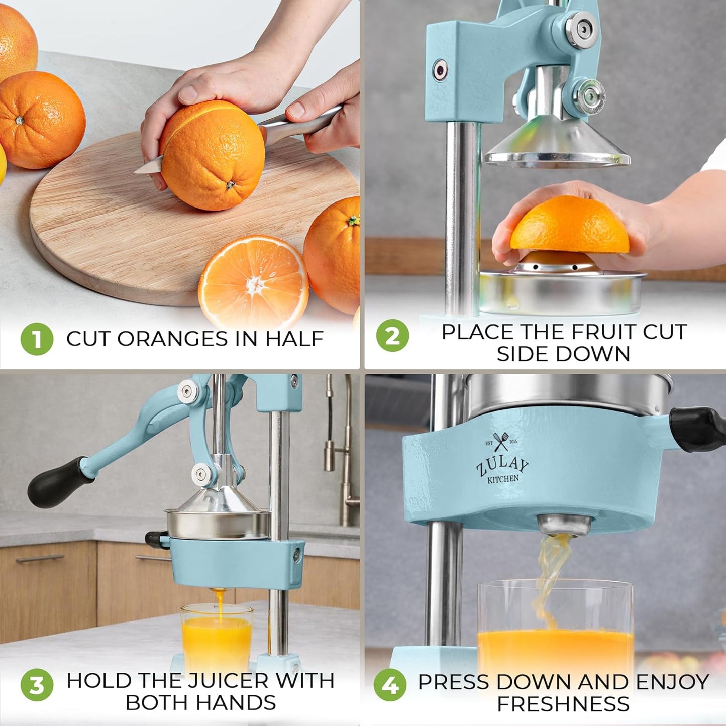 Zulay Kitchen Cast Iron Juicer - Heavy Duty Manual Juicer with Detachable Strainers for Easy Cleaning, Orange Juice Press for Citrus Fruits, Perfect for Bartenders, Juice Lovers & Health Enthusiasts
