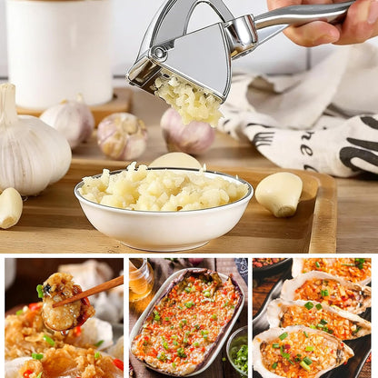Premium Zinc Alloy Garlic Press, Heavy Duty Rust-Proof Garlic Crusher Mincer with Ergonomic Handle, Dishwasher Safe Easy Squeeze & Clean Kitchen Tool - Silver