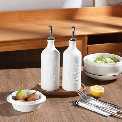 Sweejar Ceramic Olive Oil Dispenser Bottle 20 Oz Relief Opaque Oil Cruet Protects To Reduce Oxidation Suitable for Storage Vinegar, Soy Sauce, Coffee Syrup, Liquids, Set of 1 (Beige Gold Spout)