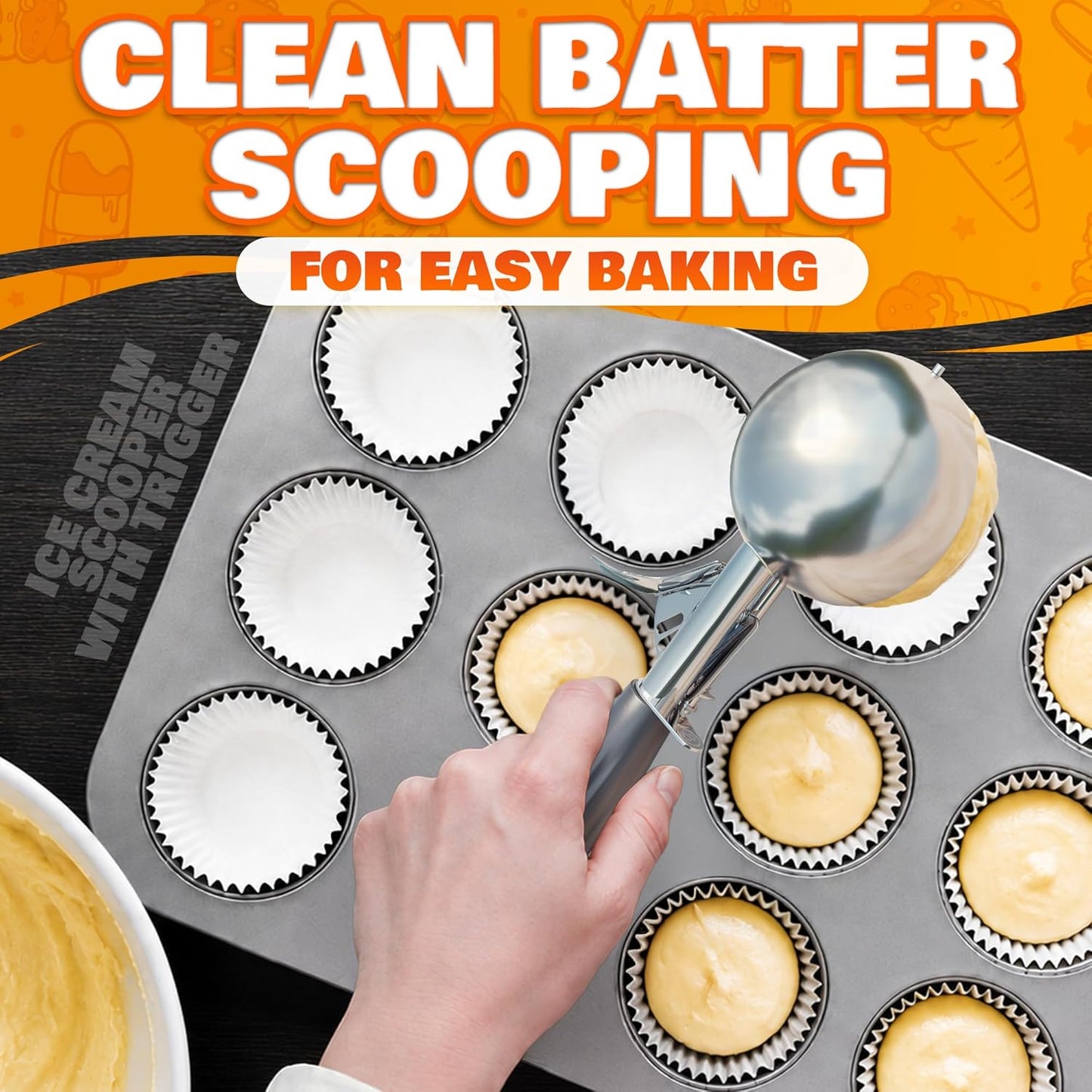 Cookie Scoop Set - Ice Cream Scoop with Trigger - Cookie Scoops for Baking Set of 3#16 (2.7 oz), #20 (2 oz), #30 (1.25 oz), Stainless Steel Versatile Tool, Portion Control for Cookies and Treats Prep