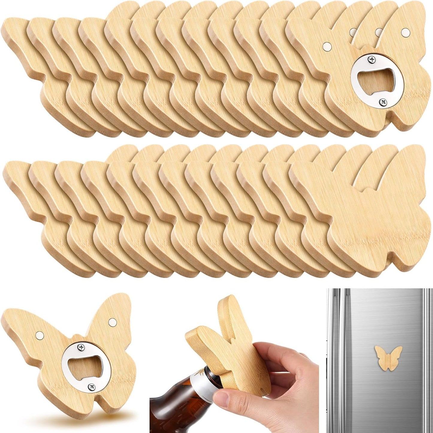 Vesici 100 Pcs Magnetic Bottle Opener 2.5in DIY Bamboo Round Shape Beer Openers Wooden Fridge Magnet Refrigerator Sticker Gift for Beer Lover Wedding Guest Kitchens Bars Parties