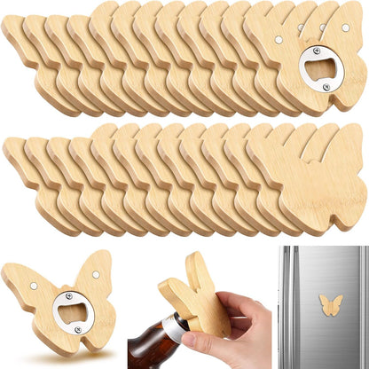 Vesici 100 Pcs Magnetic Bottle Opener 2.5in DIY Bamboo Round Shape Beer Openers Wooden Fridge Magnet Refrigerator Sticker Gift for Beer Lover Wedding Guest Kitchens Bars Parties