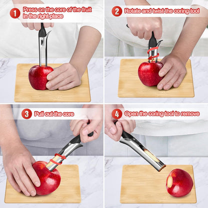Apple Corer Tool with Sharp Serrated for Pears,Premium Apple Core Remover,Easily Core Fruits,Fruit Flesh Separator Apple Core Puller（Red）