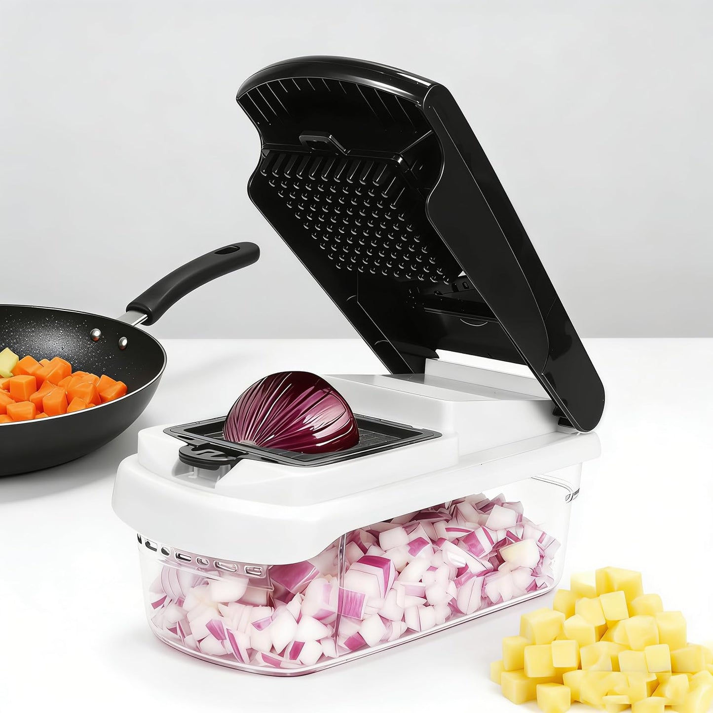 Mandoline Slicer for Kitchen, Vegetable Chopper & Dicer, Professional Food Slicer with Stainless Steel Blades, Safe Veggie Chopper for Onion Potato Carrot Fruit, Easy to Clean