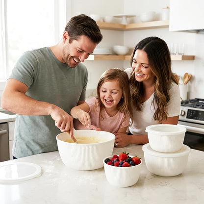 BoxedHome Mixing Bowls with Lids - 8 Piece Plastic Nesting Bowls Set includes 4 Prep Bowls and 4 Lids, Microwave and Dishwasher Safe, Green