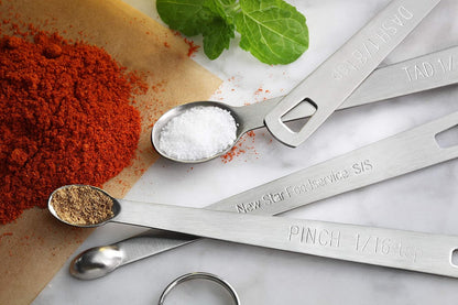 New Star Foodservice 42924 Stainless Steel Mini Measuring Spoons Set, 5-Piece Small Metal Measuring Spoon Set for Spices, Baking, Cooking, Dash, Pinch, Smidgen, Drop, Tad, Silver
