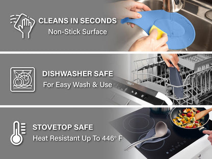 Silicone Spoon Rest for Stove Top Set of 2 – HEAT RESISTANT DISHWASHER SAFE Kitchen Utensil Holder for LARGE Utensils - Won’t Break - Non-Slip - Ideal for Glass & Induction Cooktops - for Home Cooks