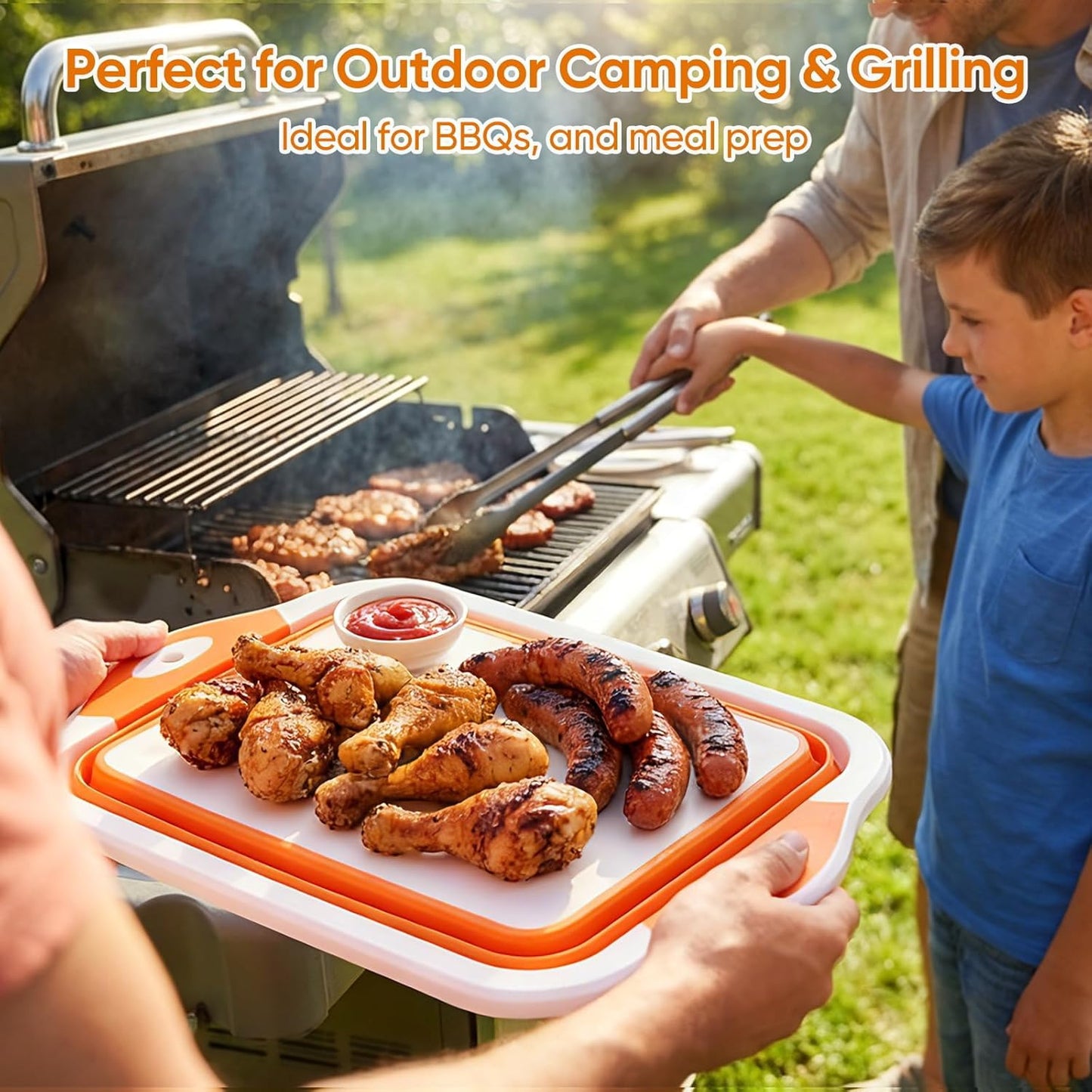 Collapsible BBQ Prep Tub with Lid, Foldable Camping Sink with Colander, Cutting Board, Dish Basin for Kitchen, Bowl, Vegetable and Fruit, Storage Basket for Picnic-Black