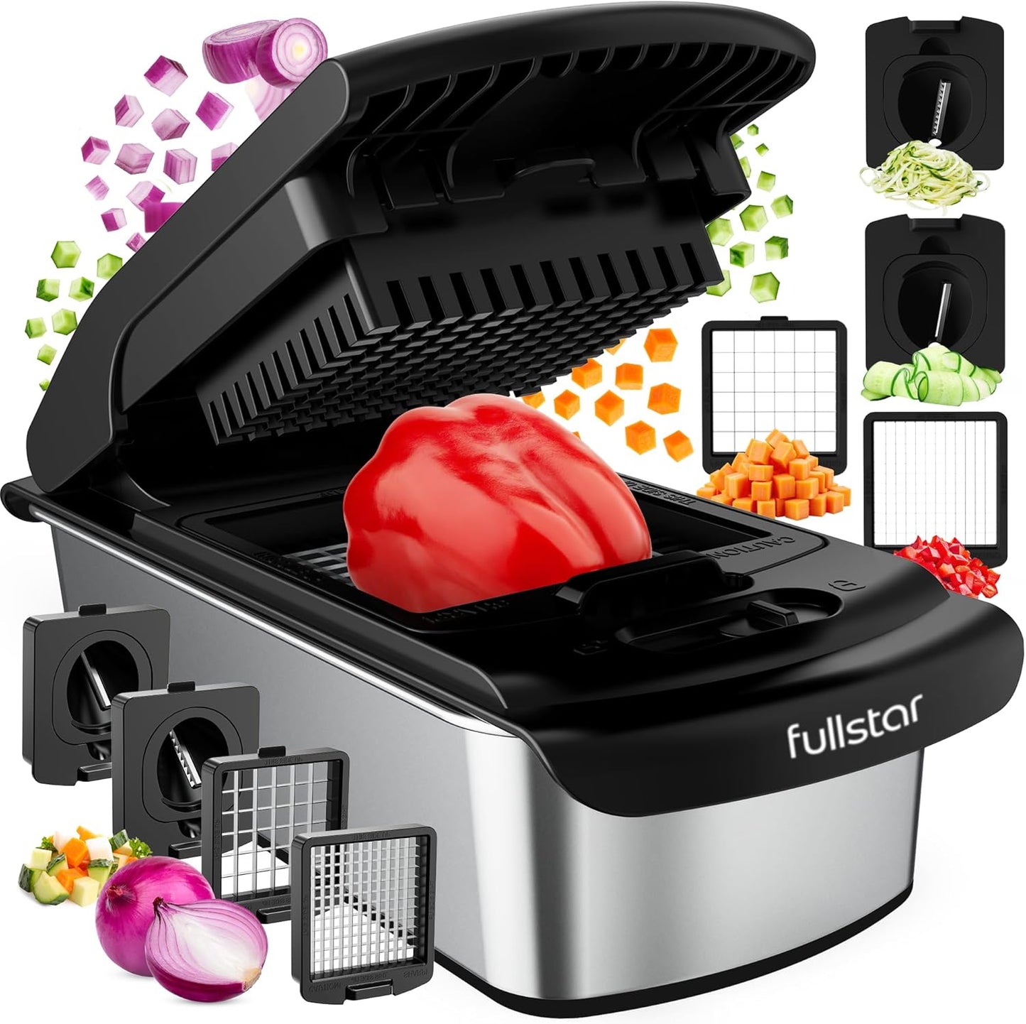 Fullstar Vegetable Chopper & Mandoline Slicer for Kitchen - Food Chopper with Container, Cheese Grater, Home Essentials & Kitchen Gadgets (7 in 1, White)
