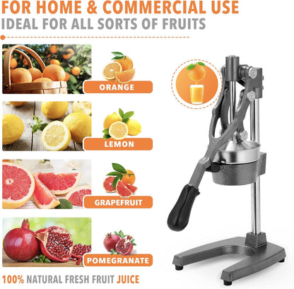 Commercial Heavy Duty Cast Iron Hand Press Manual Orange Citrus Lemon Lime Grapefruit Pomegranate Fruit Juice Squeezer Machine with Stainless Steel Cup