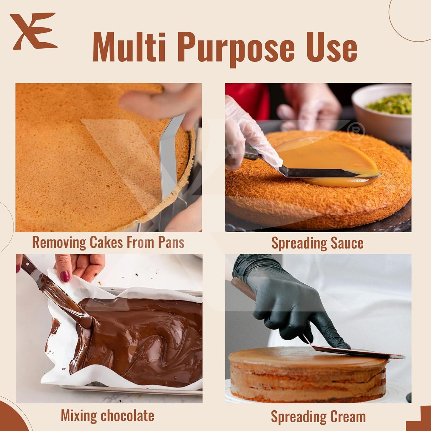 XE Cake Icing Spatula – 21cm Stainless steel Angled Palette Knife with Non-Slip Wooden Handle, Ideal Frosting spatula for Pastry & Cakes, Offset Spatula for Decorating Desserts