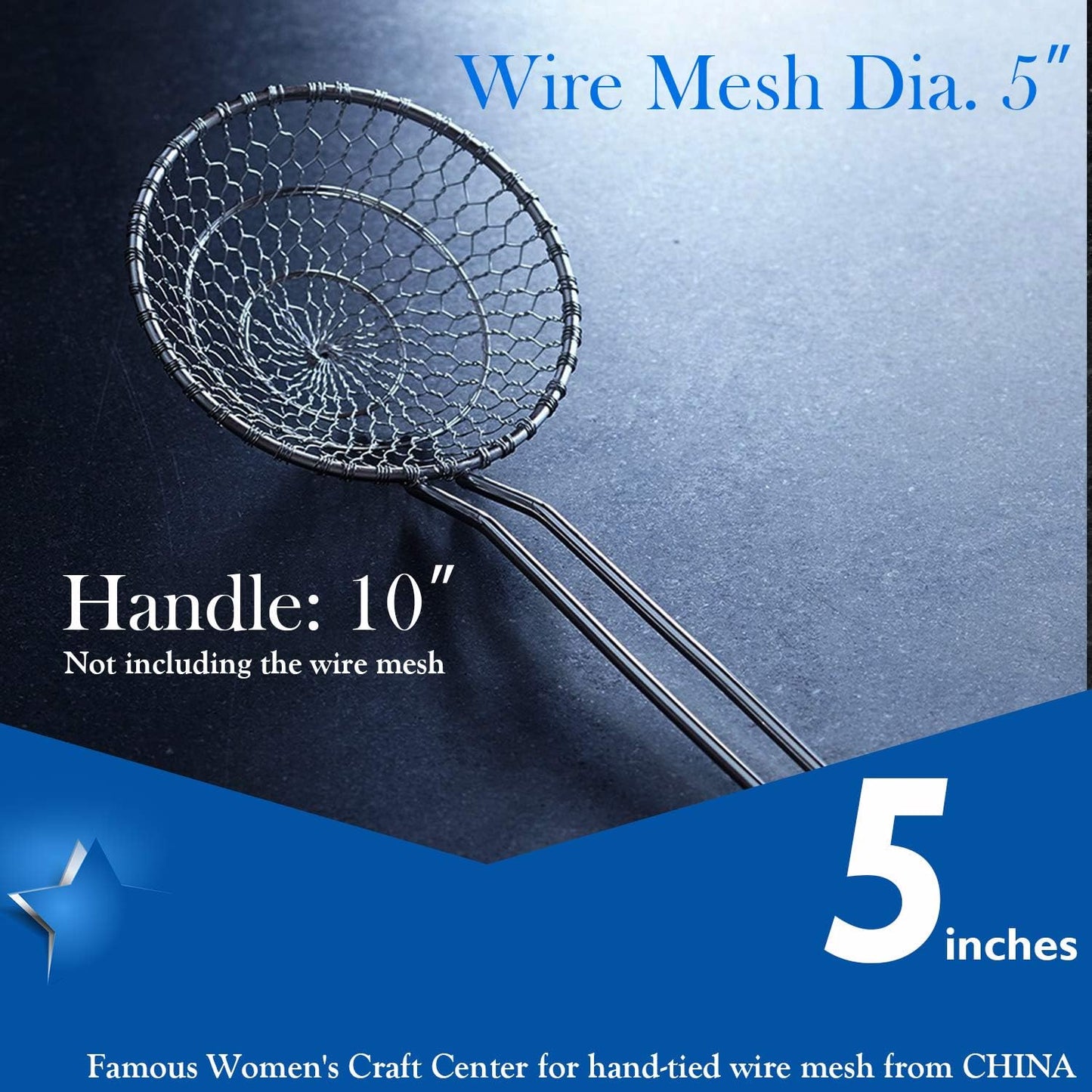 Hicook Stainless Steel Kitchen Spider Strainer Skimmer Ladle Food Dumpling Noodle Strainer for Pasta Spaghetti Noodles and Frying, 7 inches