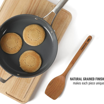 Calphalon Prime 7 Piece Silicone and Teak Wood Kitchen Tool & Gadget Set with Navy Blue Silicone Rim, Durable Heat Resistant Cooking Utensil Set for Stirring, Flipping, Serving