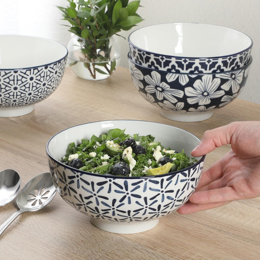 Gibson Home Extra Large Serving Bowls Set of 2-100 oz 10-Inch White Porcelain Salad Bowl Set, Stackable Ceramic Kitchen Bowls, Dishwasher & Microwave Safe