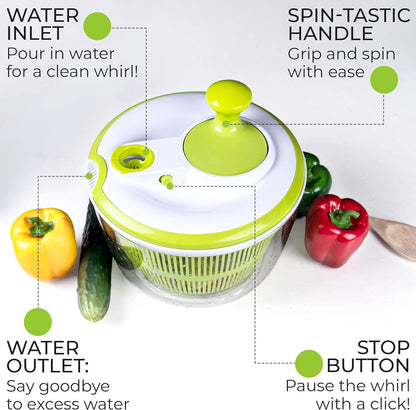 Salad Spinner, 5L Large Capacity Lettuce Washer with Easy Spin Mechanism, BPA-Free Vegetable Dryer for Kitchen.