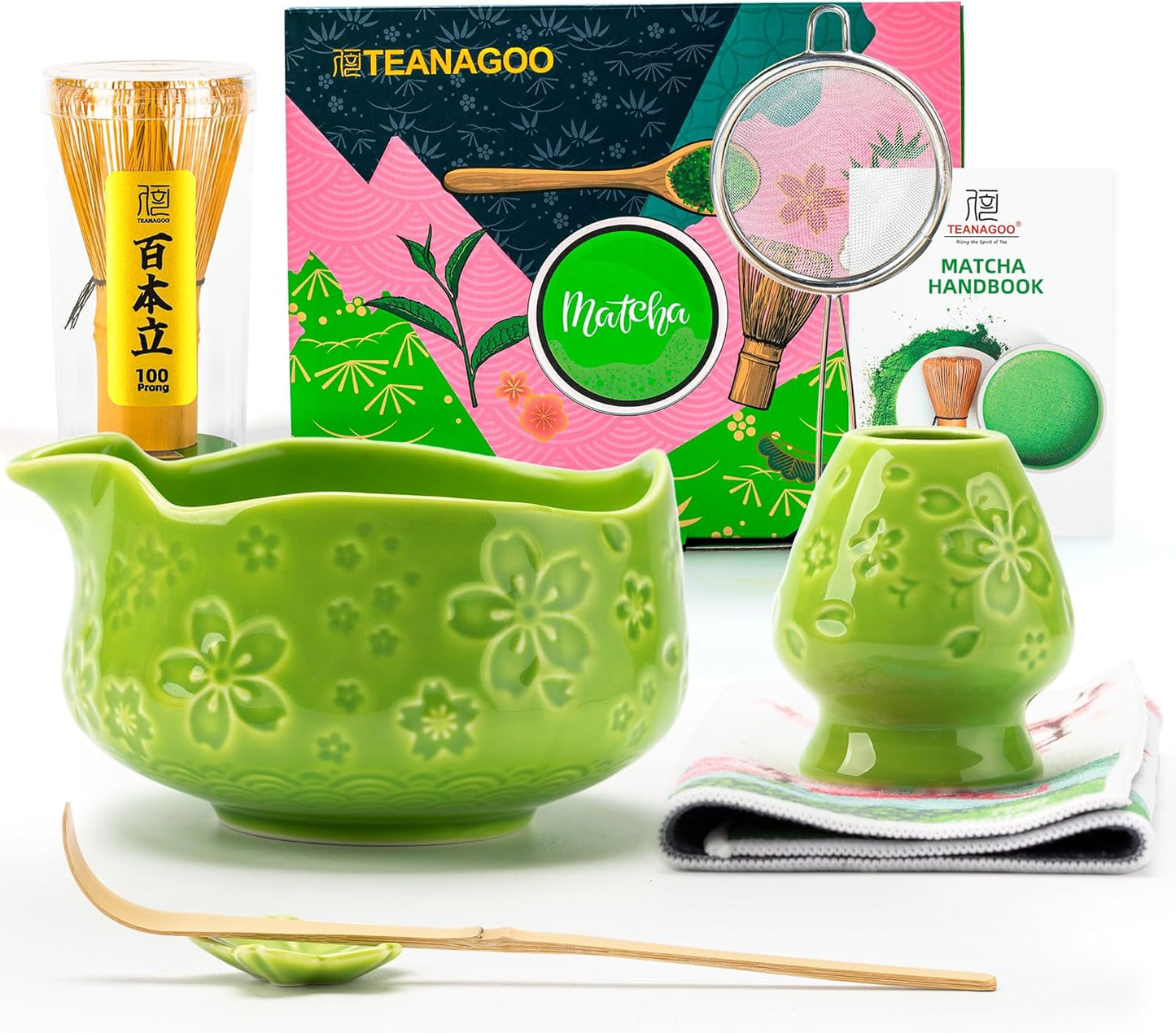 TEANAGOO Matcha Whisk Set,7 Pcs Matcha Start Set Lt.Grey,Matcha Kit for Ceremony,Matcha Tea Set with Whisk and Bowl with All Accessories,Gift for Friend/Family
