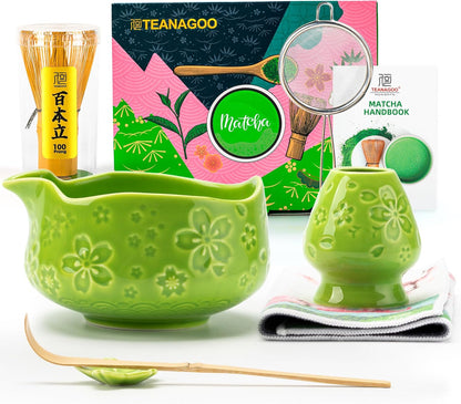 TEANAGOO Matcha Whisk Set,7 Pcs Matcha Start Set Lt.Grey,Matcha Kit for Ceremony,Matcha Tea Set with Whisk and Bowl with All Accessories,Gift for Friend/Family