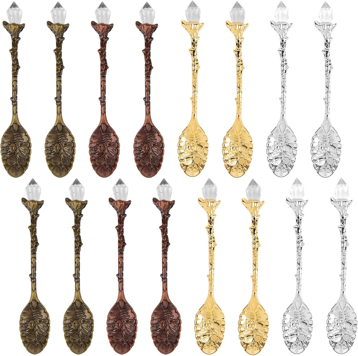 AUEAR, Retro Crystal Antique Alloy Spoon Coffee Tea Dessert Mini Ice Cream Decorative Spoons Set for Home Office (10 Pack)