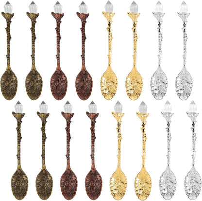 AUEAR, Retro Crystal Antique Alloy Spoon Coffee Tea Dessert Mini Ice Cream Decorative Spoons Set for Home Office (10 Pack)