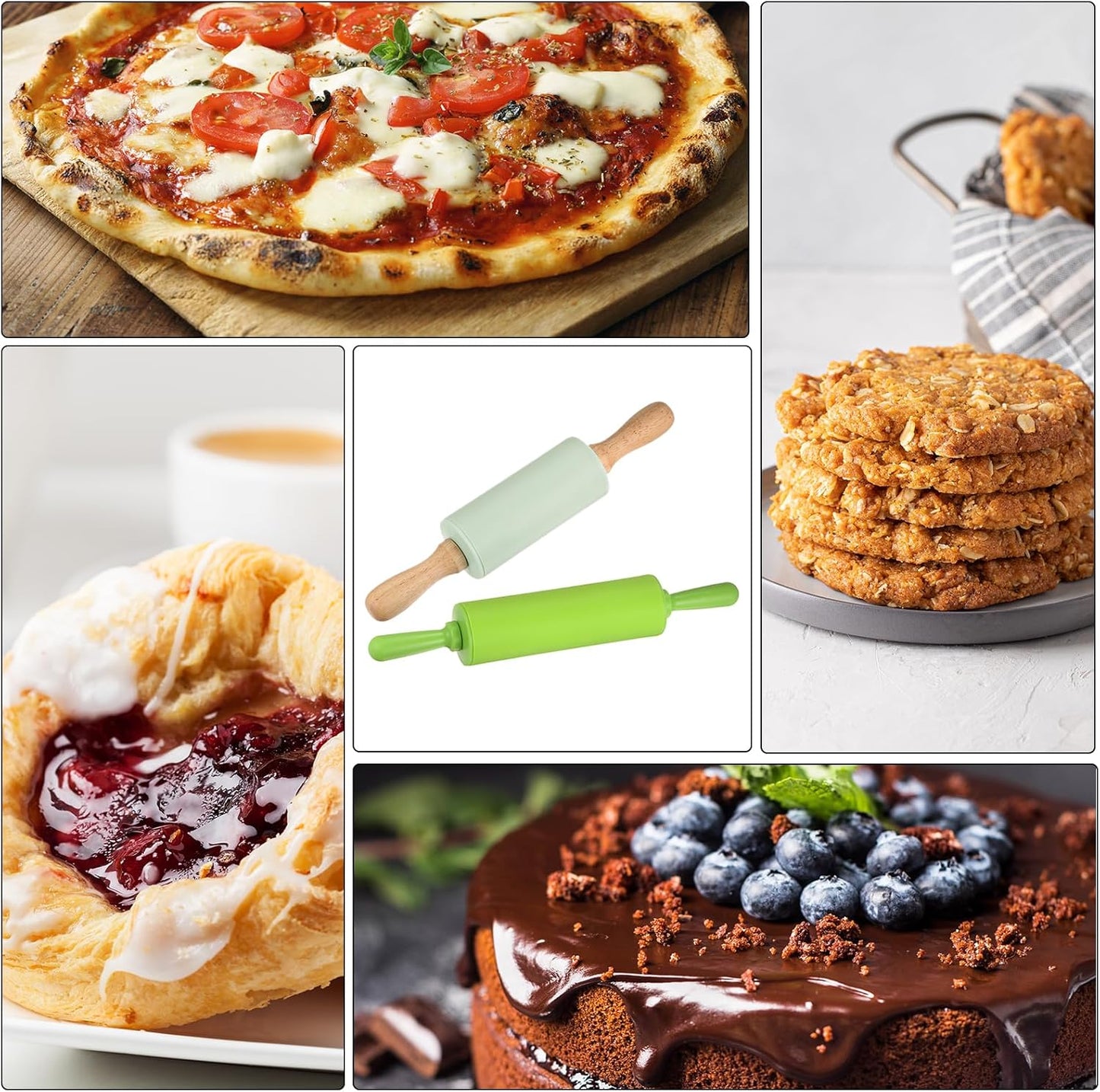 HARFINGTON Silicone Rolling Pins for Baking 12.2 Inch Non-Stick Silicone Surface Wooden Handle Rolling Pin Small Roller Playdough Rolling Pins for Fondant Kitchen Dough Pizza, Green