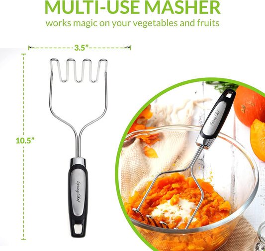 Spring Chef Stainless Steel Premium Vegetable Peeler with Potato Masher, Soft Grip Handle Metal Food Peeler and Masher for Fruit & Vegetables