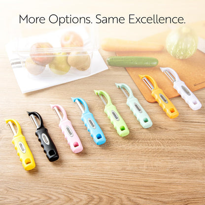 Restaurantware Comfy Grip 7.5 Inch Vegetable Peeler 1 Durable Potato Peeler - Sharp Swivel Blade Ambidextrous Handle Teal Stainless Steel Veggie Peeler Built-In Blemish Remover