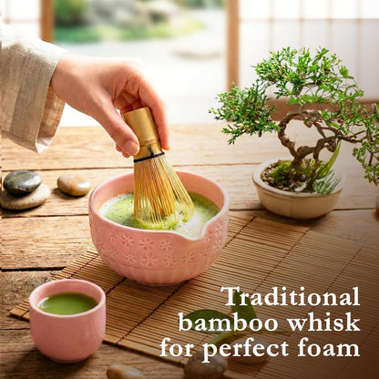 Bamboo Matcha Whisk Set (Chasen) – Traditional Bamboo Whisk for Matcha Tea Ceremony – Handcrafted 100-Prong Chasen for Smooth, Creamy Foam – Authentic Tools & Accessories