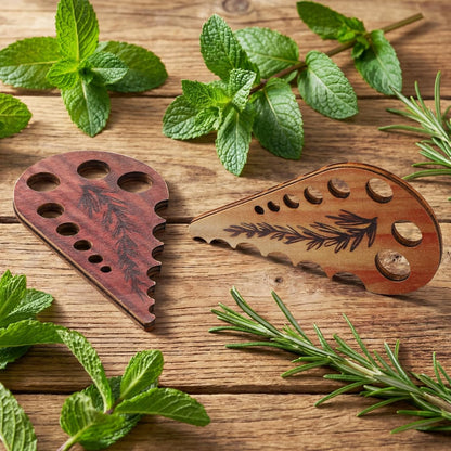Sliner 2 Pcs Wooden Leaf-shaped Vegetable Separator, Pottery Herb Stripper Tool Supplies, Kitchen Gadgets, Herb Stripper Gifts, Mom Cooking Gift for Kitchen, Stocking Stuffer, Chef Cooking Gifts
