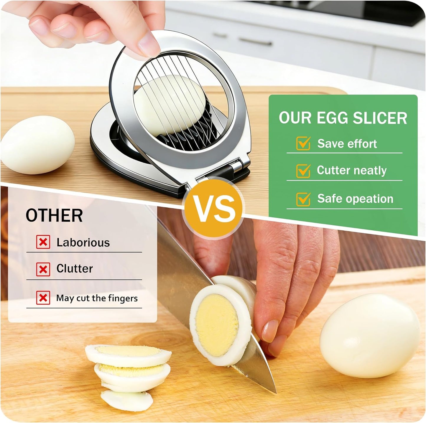 3 in 1 Egg Slicer, Egg Cutter Egg dicer for Boiled Eggs -Stainless Steel Wire with 3 Slicing Styles
