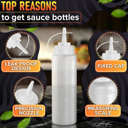Set of 3 Inverted Condiment Squeeze Bottles 16 oz – Upgraded Design with Added Sealing Gaskets, Self-Closing Valve, Easy-to-Fill Clear Bottles for Sauces, Dressings, Ketchup, Mustard for Everyday Use