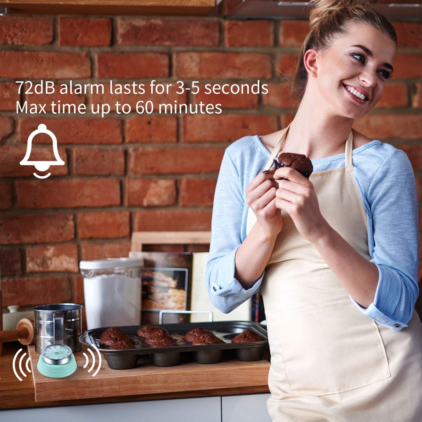 Kitchen Timer, Kitchen Countdown Cooking Reminder No Battery Required Magnetic Time Management Timer, Xmas Gift, Green