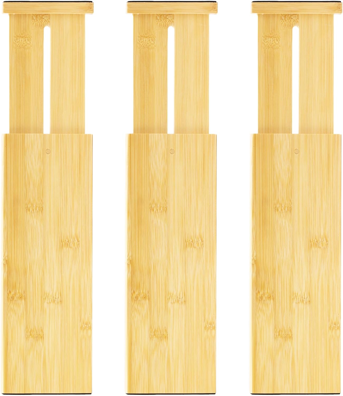 VaeFae 6-Pack Adjustable Bamboo Drawer Dividers, Expandable Drawer Organizer for Kitchen Utensils, Clothes, Bathroom, Office – Fits Drawer Interiors 16.6" to 21.8"