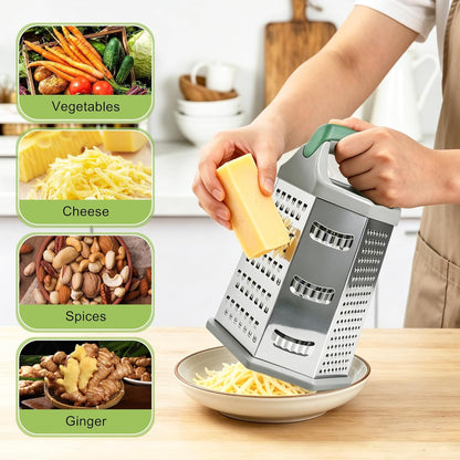 Cheese Grater, 6 Sides Box Graters for Kitchen, Stainless Steel Food Shredders for Cheese Vegetables Potatoes Carrot (Pink Handle)