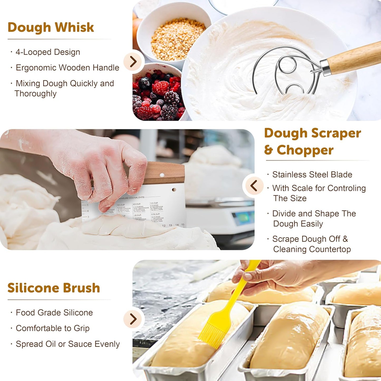 TeamFar Sourdough Bread Baking Supplies, 9” Round & 10” Oval Bread Proofing Basket Set with Liner, Sourdough Starter Kit for Bread Making, Bread Lame/Whisk/Dough Scraper/Basting Brush