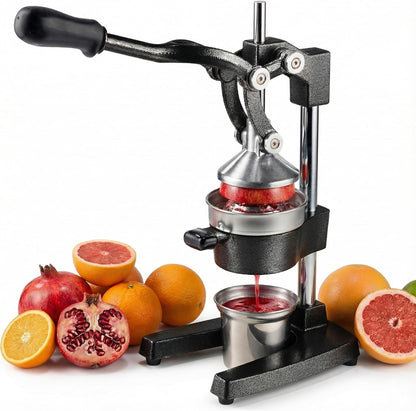 Cast Iron Citrus Juicer - 13.8LB Heavy Duty Manual Orange Press, 304 Stainless Steel Cup & Strainer, Professional Lemon Grapefruit Pomegranate Squeezer for Home Bar Kitchen, Orange