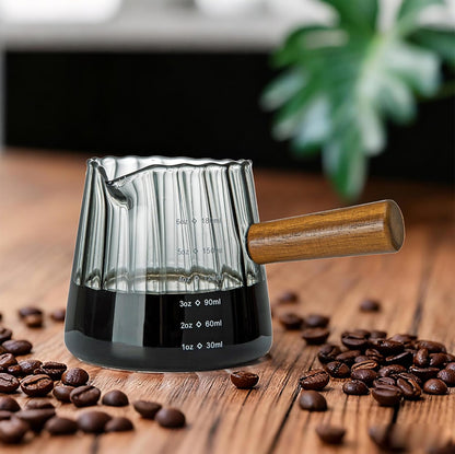 FANTESTICRYAN 6OZ Measuring Cup, Ribbed Borosilicate Glass Espresso Cup, V-Shaped Spout Drain Espresso Double Shots, Coffee Milk Tea Accessories (Clear, Glass Handle)