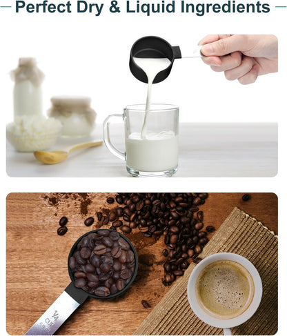 Measuring Cups and Spoons Set of 8 Pieces, nesting measuring cups for Measuring Dry or Liquid Ingredients, Stainless Steel Handle, Kitchen Gadgets for Cooking & Baking