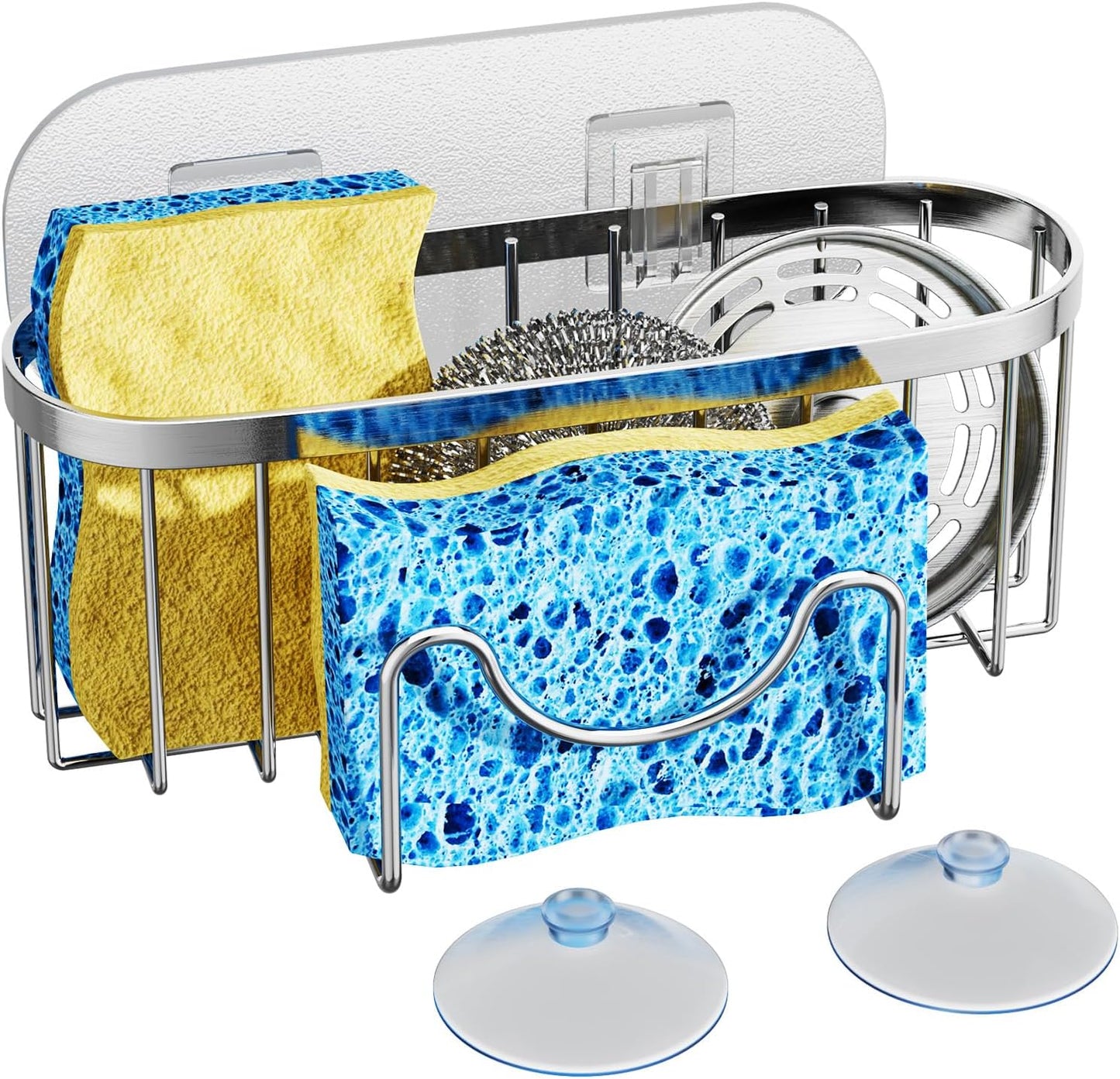 HapiRm Multifunctional Sponge Holder with Unique M-Shaped, 2 Installation Methods Kitchen Sink Caddy Organizer, Rustproof Stainless Steel Kitchen Organizers and Storage Essentials - Black