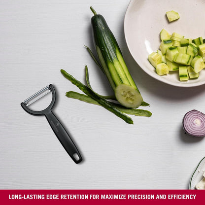 Victorinox Ypso Peeler for Vegetables, Fruits, Serrated Edge, Extra Sharp, Swiss Made, Black