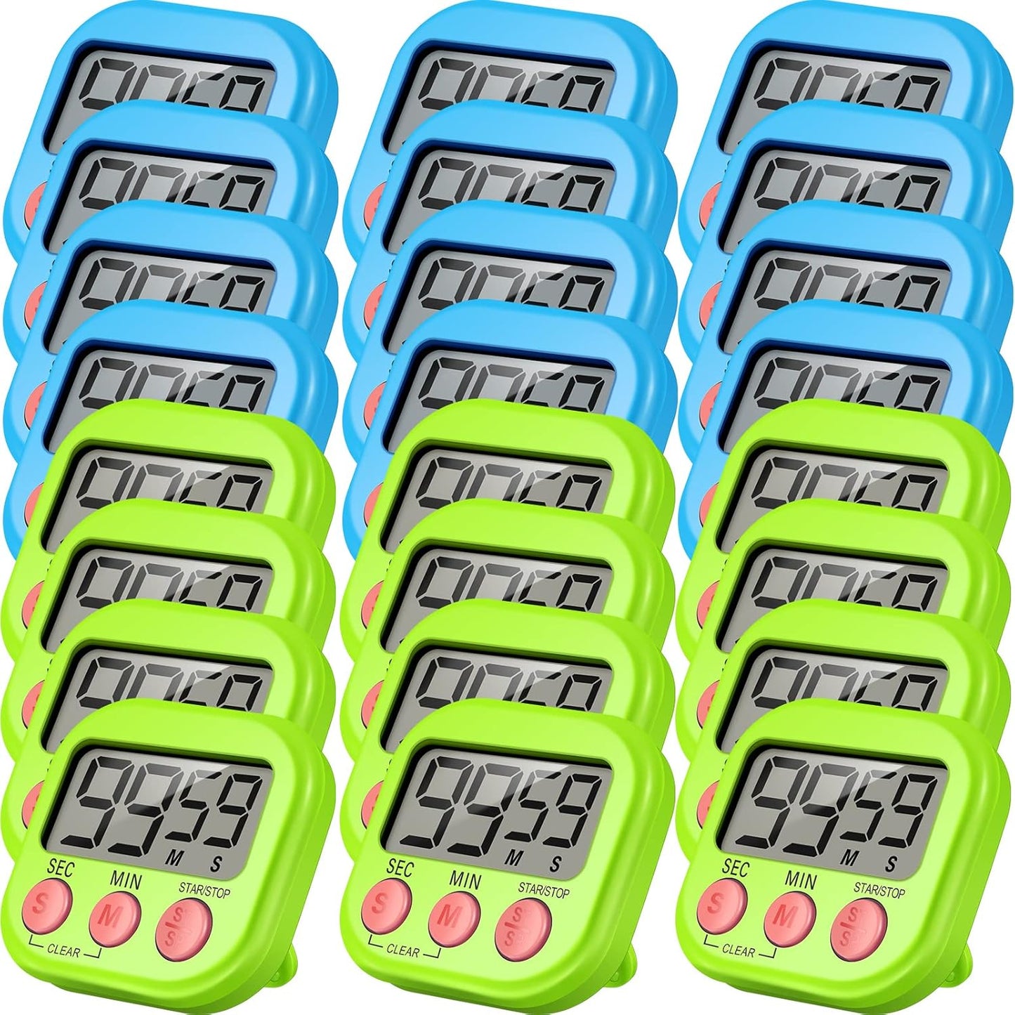Weewooday 24 Pcs Digital Kitchen Timer Magnetic Timer Bulk On/Off Switch Minute Second Count up Countdown Loud Alarm for Exercise Cook Baking (Black,White)