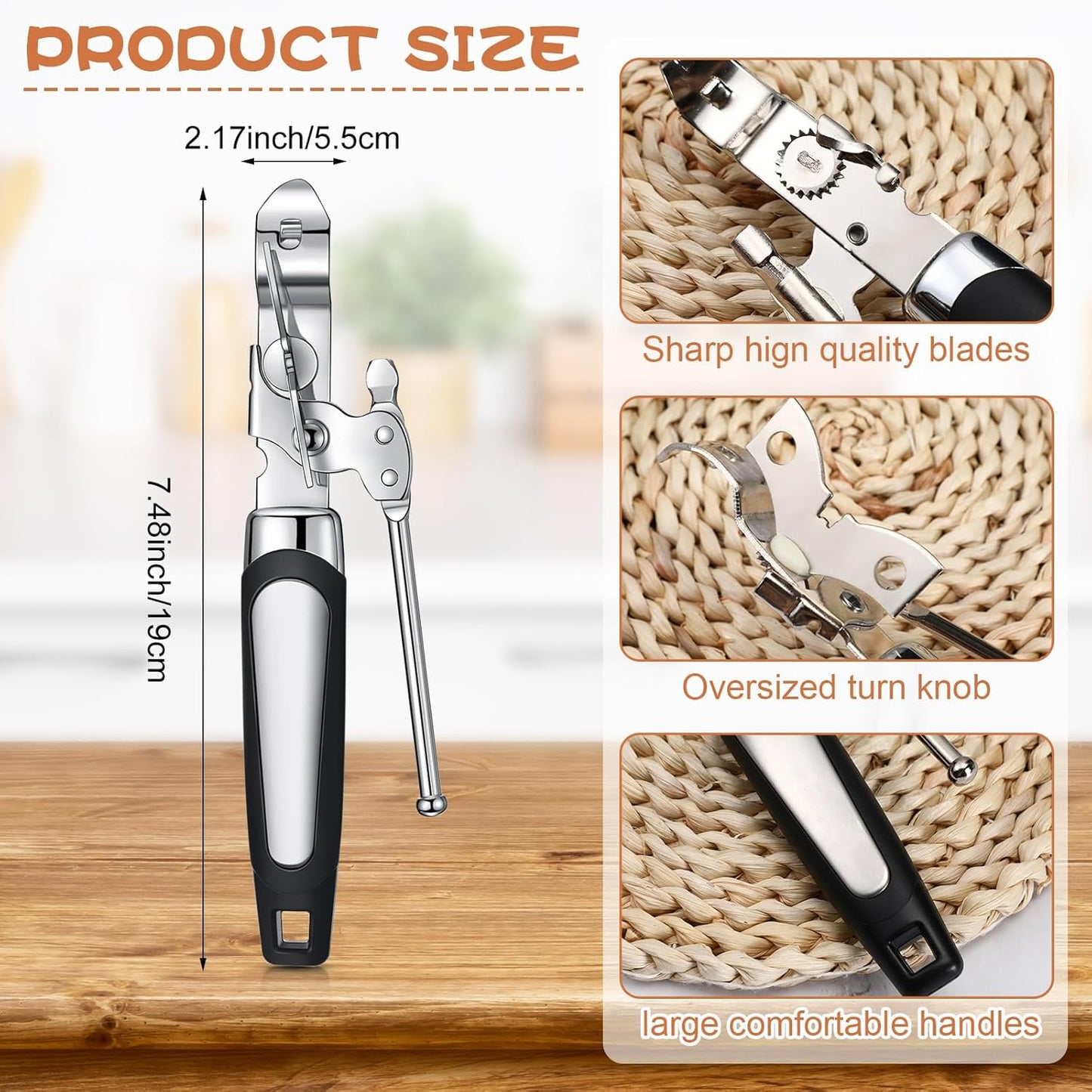 Gisafai 20 Pcs Can Opener Manual Bulk Smooth Edge with Sharp Blade and Soft Non Slip Grip Handle Heavy Duty Handheld Safety Can Opener for Kitchen Restaurant, Black and Silver