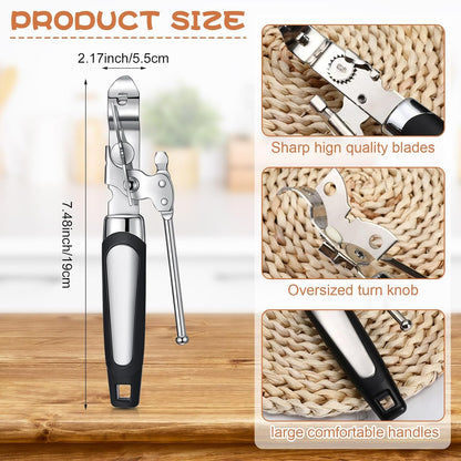 Gisafai 20 Pcs Can Opener Manual Bulk Smooth Edge with Sharp Blade and Soft Non Slip Grip Handle Heavy Duty Handheld Safety Can Opener for Kitchen Restaurant, Black and Silver