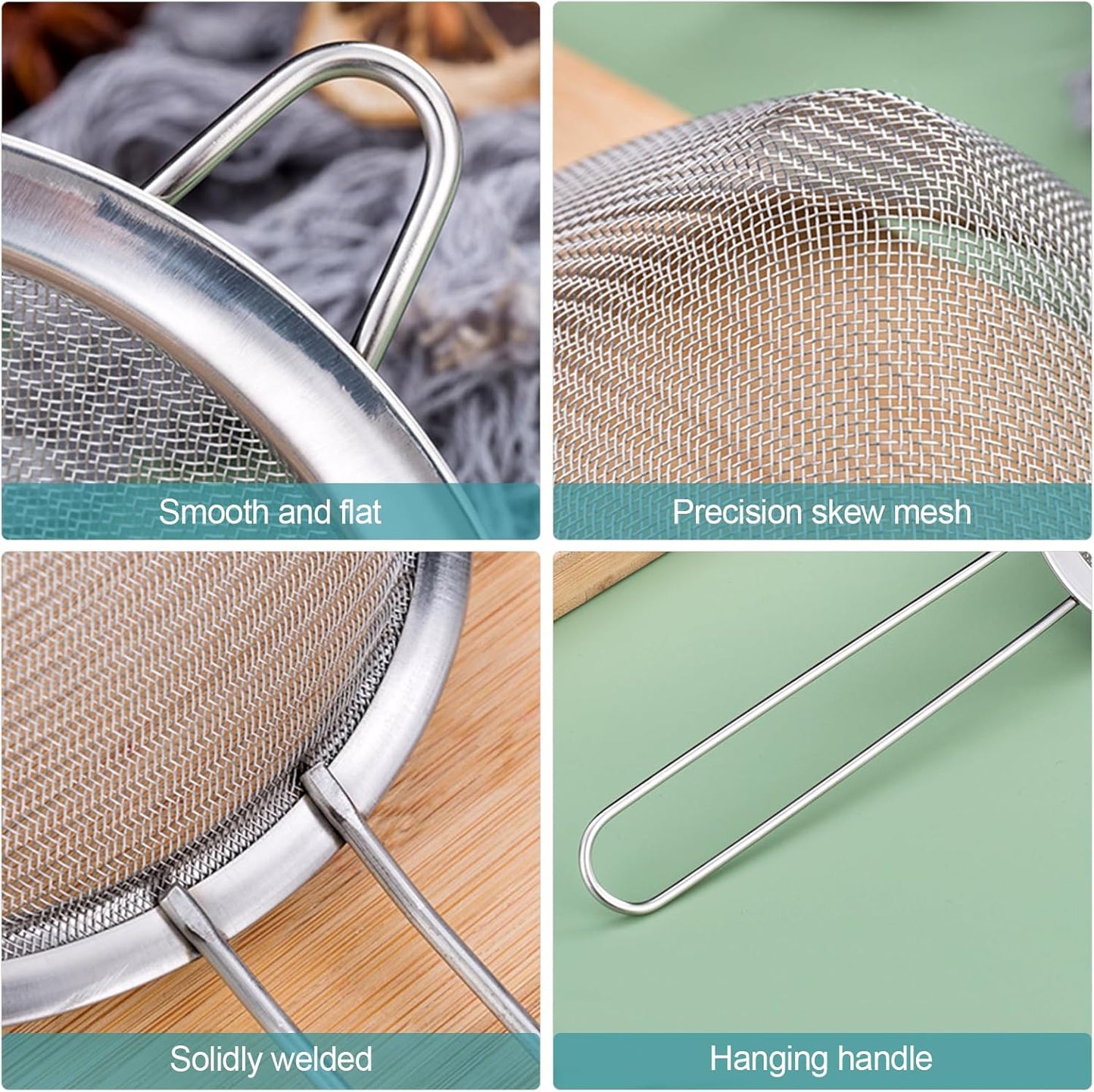 2 Pack Fine Mesh Strainer, Small Stainless Steel Sieves with Handles, for Steeping Loose Leaf Tea, Straining Cocktail, Juice and Sifting Flour, Powdered Sugar (2pcs)