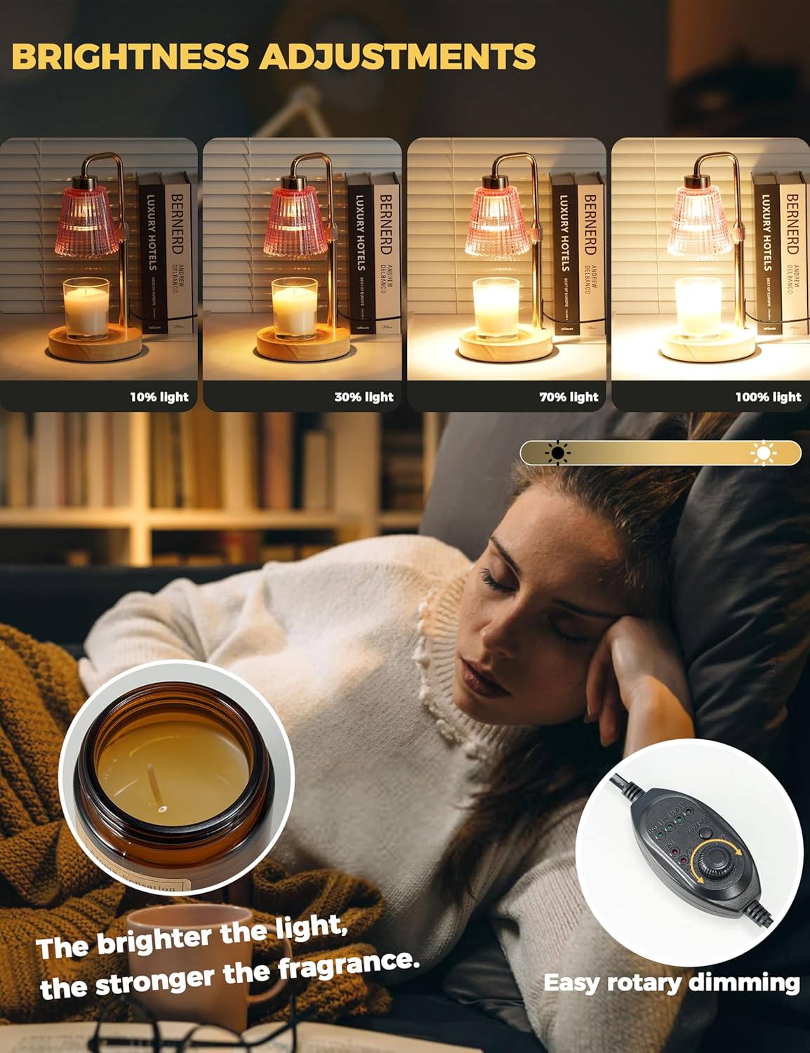 GODONLIF Candle Warmer Lamp with Timer Dimmable, Birthday Gifts for Women Mom, House Warming Gifts New Home Decor, Wax Melt Warmer for Jar Candles with 2 Bulbs