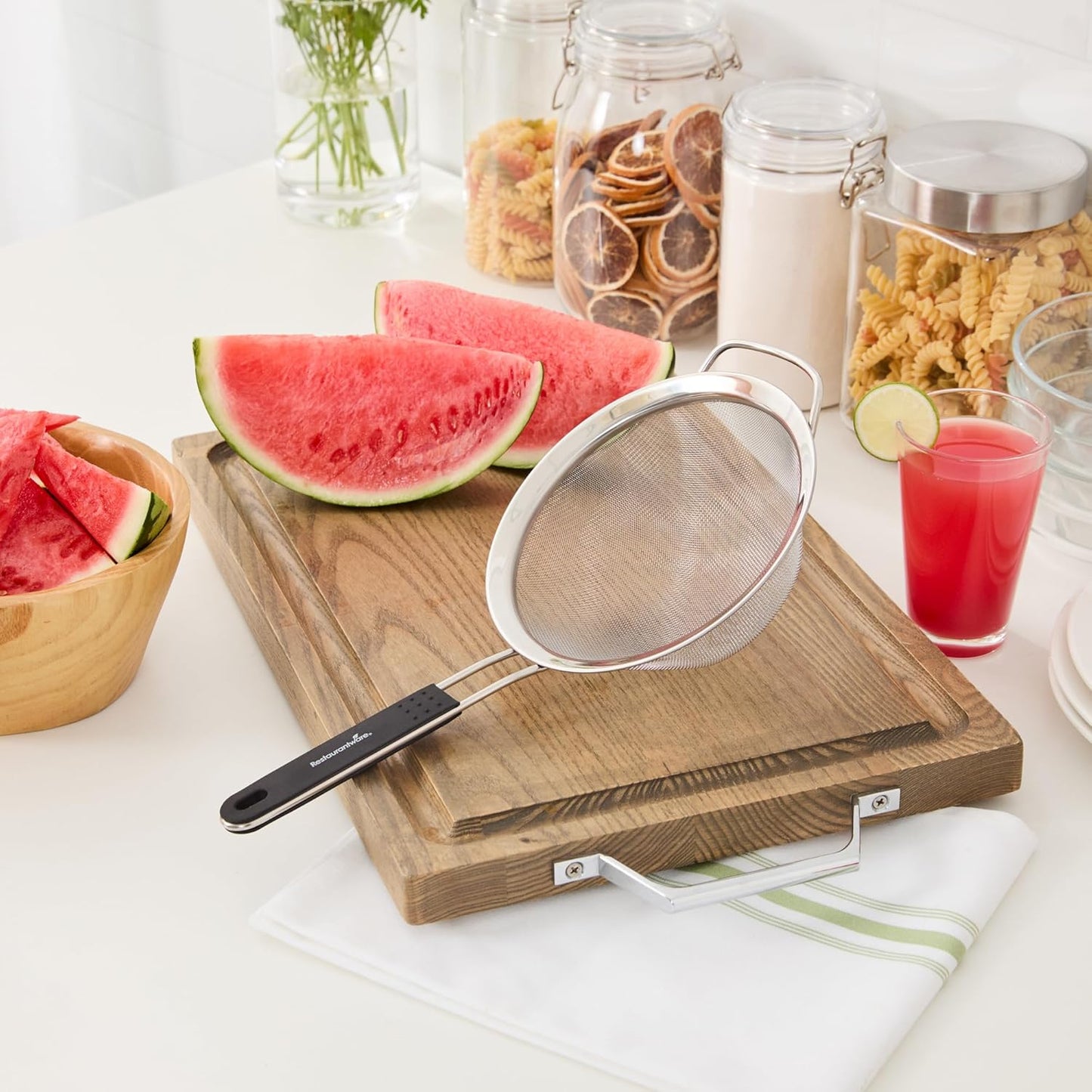 Restaurantware Fine Mesh Strainer Set of 3 Different Sizes with Silicone Handle Stainless Steel Extra Fine Mesh Strainer Heat-Resistant Handle Dishwasher-Safe for Rice, Quinoa, Pasta