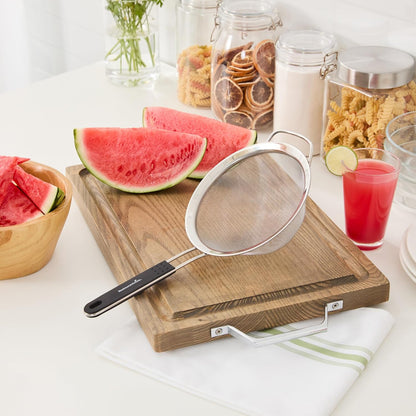 Restaurantware Fine Mesh Strainer Set of 3 Different Sizes with Silicone Handle Stainless Steel Extra Fine Mesh Strainer Heat-Resistant Handle Dishwasher-Safe for Rice, Quinoa, Pasta